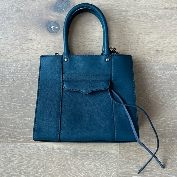 Rebecca Minkoff Mini M.A.B. Leather Mini Crossbody Tote in Teal Blue - Picture 1 of 7